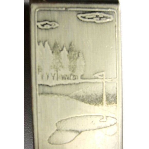Etched Golf Course Photo Silver T Cash Holder Wallet Card ID Vintage Money Clip - Picture 4 of 5